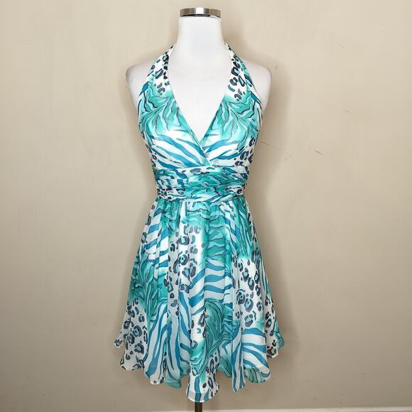 Mori Lee Fit Flare Mini Dress Animal Print Chiffon Rhinestones - Picture 1 of 14